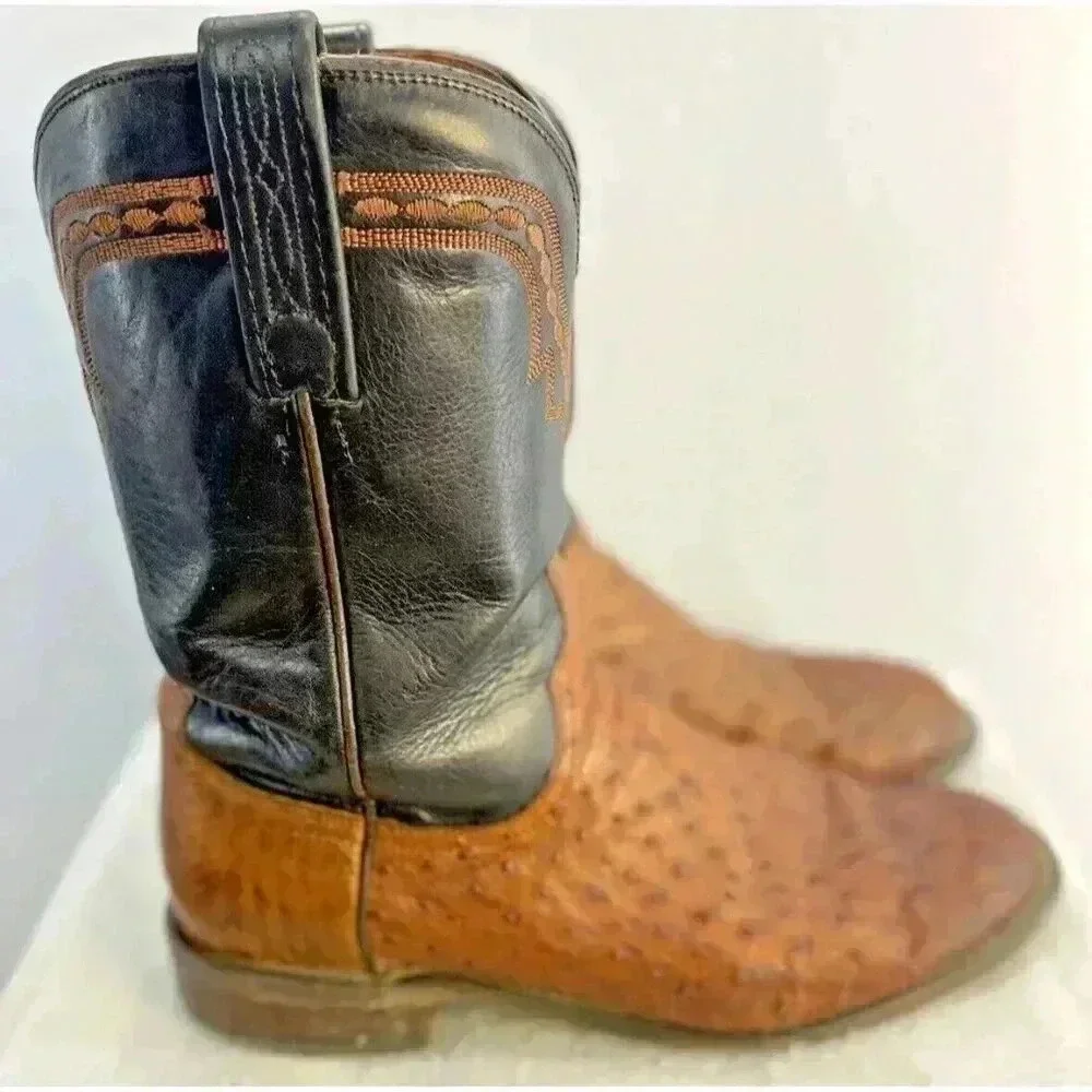 Lucchese 1883 Full Quill Ostrich Western Chocolate Peanut Brittle Boots 9D